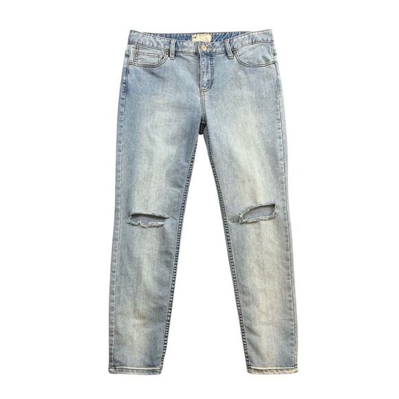 Free People Jeans Womens 29 Light Denim Skinny Ankle Destroyed Busted Knee - Picture 1 of 13
